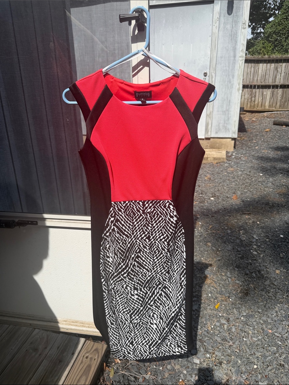 Enfocus Studio Red & Black Colorblock Sheath Dress with Printed Skirt Panel